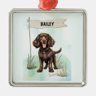 American Water Spaniel Wasserfarben personalisiert Ornament Aus Metall