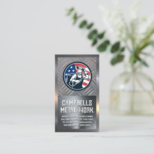 American Welder Logo | Stahl Visitenkarte (Stehend Vorderseite)