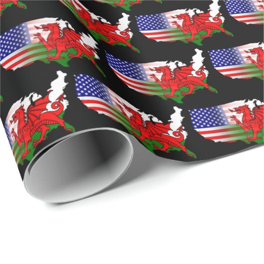 American Welsh Flags Map Geschenkpapier (Rolleneckpunkt)