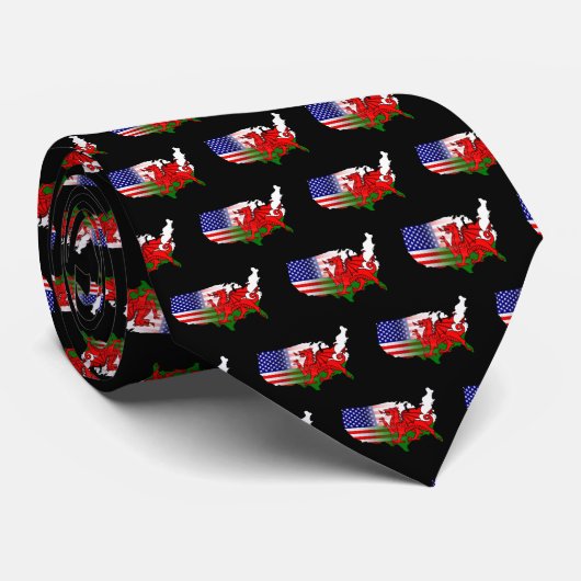 American Welsh Flags Map Krawatte (Gerollt)