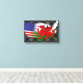 American Welsh Flags Map Leinwanddruck (Insitu (Holzboden))
