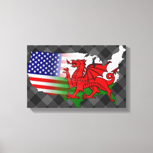 American Welsh Flags Map Leinwanddruck (Vorderseite)