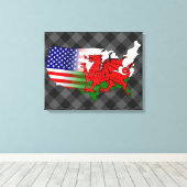 American Welsh Flags Map Leinwanddruck (Insitu (Holzboden))