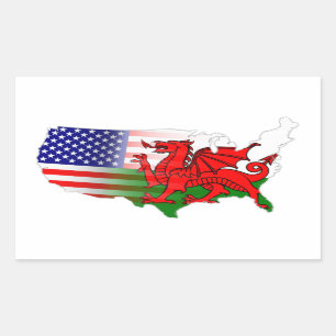 American Welsh Flags Map Rechteckiger Aufkleber