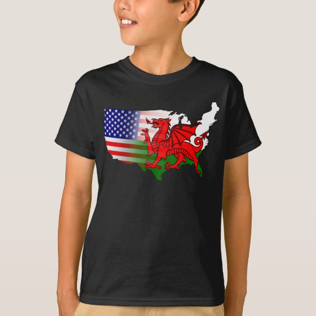 American Welsh Flags Map T-Shirt (Vorderseite)