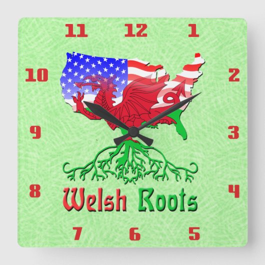 American Welsh Roots Square Wall Clock Quadratische Wanduhr (Vorderseite)