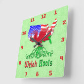 American Welsh Roots Square Wall Clock Quadratische Wanduhr (Winkel)