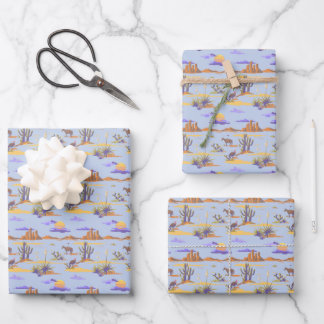 American Western Desert Cowboy Cactus Pattern Sun Geschenkpapier Set