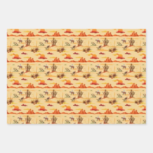 American Western Desert Cowboy Cactus Pattern Sun Geschenkpapier Set (Vorderseite 2)
