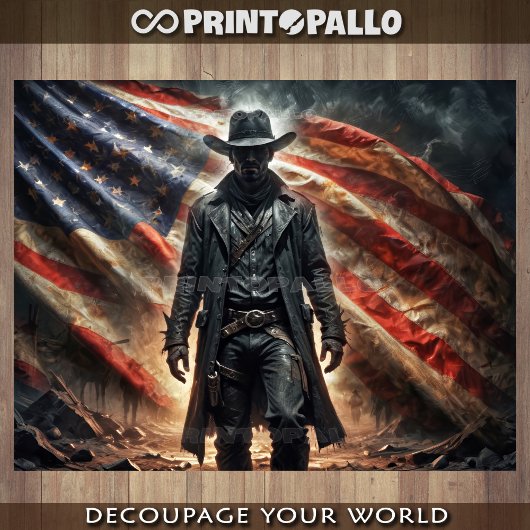 American western outlaw cowboy hero with flag -  geschenkpapier set