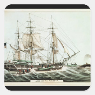 American Whaler, eingraviert durch Nathaniel Curri Quadratischer Aufkleber