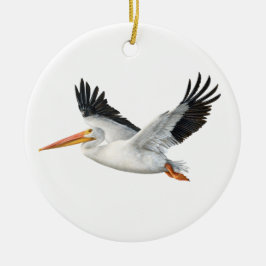 American White Pelican in Flight Keramik Ornament