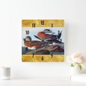 American Widgeon ducks on a rock Quadratische Wanduhr (Zuhause)