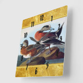 American Widgeon ducks on a rock Quadratische Wanduhr (Winkel)