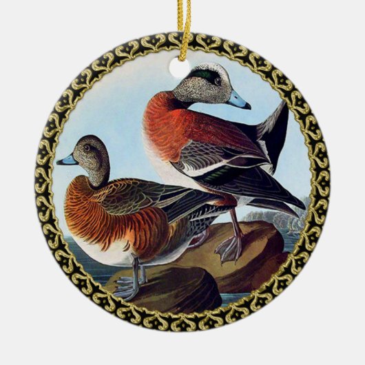 American Widgeon Enten auf Felsen Keramik Ornament (Vorne)