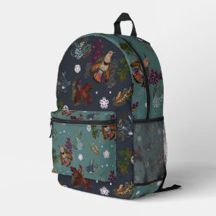 American Winter Birds Woodland Pattern Bedruckter Rucksack