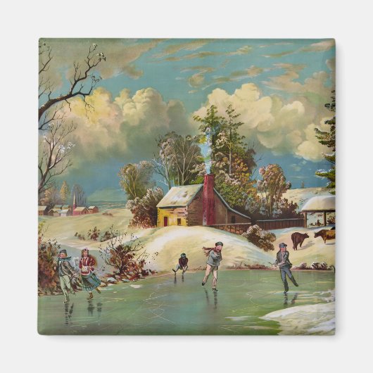 American Winter Life Weihnachtslandschaft Magnet (Vorne)