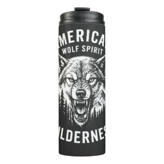 American Wolf Spirit Wilderness T-Shirt Thermosbecher