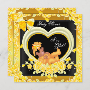 American Yellow Gold Baby Shower Girl 2 Einladung