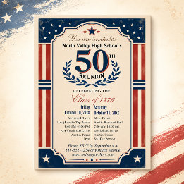 Americana 50. Klassentreffen Rot Weiß & Blau Postkarte