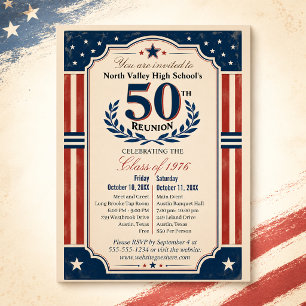 Americana 50. Klassentreffen Rot Weiß & Blau Postkarte