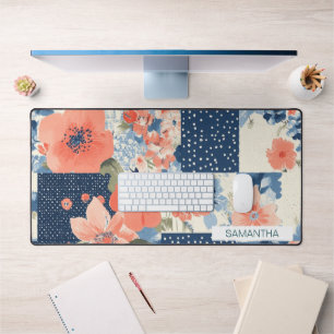 Americana Blumen-Patchwork-Quilt in Navy und Koral Schreibtischunterlage