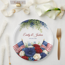Americana Blumen- und Flaggen-Hochzeit Pappteller