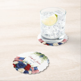 Americana Blumen- und Flaggen-Hochzeit Untersetzer
