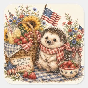 Americana Cottagecore Igel Wasserfarbenkunst Quadratischer Aufkleber