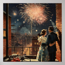 Americana Couple beobachtet Feuerwerke über Neujah