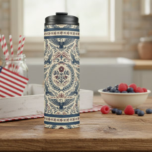Americana Eagles Blumen Sterne und Streifen ID1298 Thermosbecher