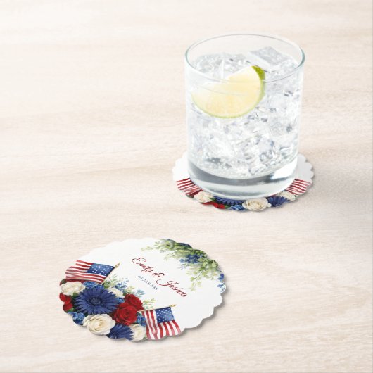 Americana Flowers and Flag Wedding Untersetzer (Vor Ort)