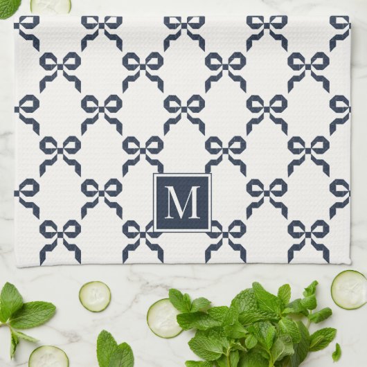 Americana Folk Art Navy Bow Quilt Pattern Geschirrtuch (Gefaltet)