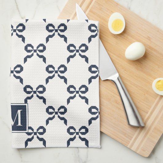 Americana Folk Art Navy Bow Quilt Pattern Geschirrtuch (Viertel Falte)