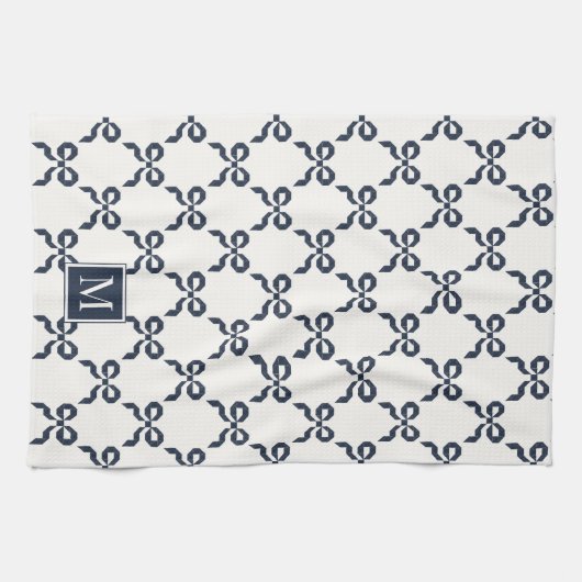 Americana Folk Art Navy Bow Quilt Pattern Geschirrtuch (Horizontal)