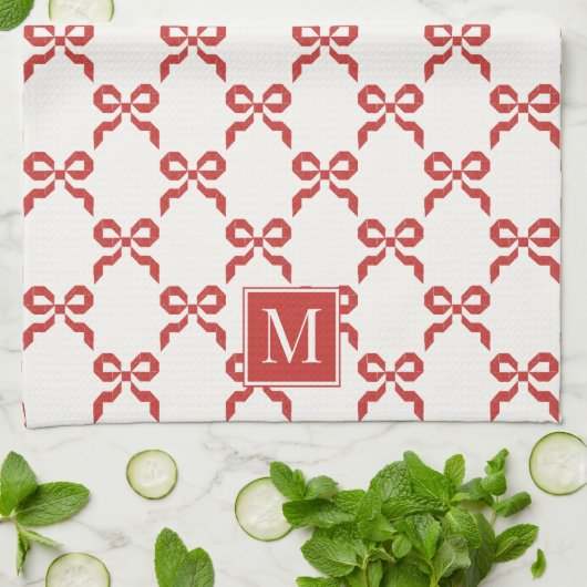 Americana Folk Art Red Bow Quilt Pattern Geschirrtuch (Gefaltet)