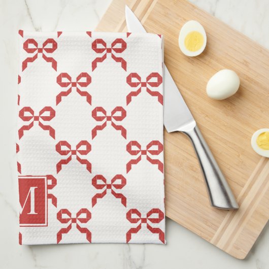 Americana Folk Art Red Bow Quilt Pattern Geschirrtuch (Viertel Falte)