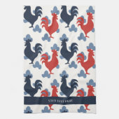 Americana Folk Art Roosters – Rustic Farm Pattern Geschirrtuch (Vertikal)