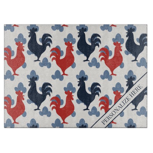 Americana Folk Art Roosters – Rustic Farm Pattern Schneidebrett (Vorderseite)