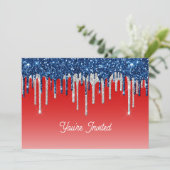 Americana Glitter Drip  Birthday Einladung (Stehend Vorderseite)