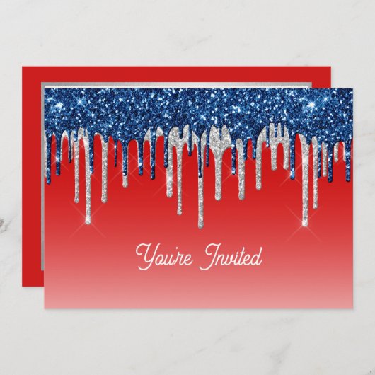 Americana Glitter Drip  Birthday Einladung (Vorne/Hinten)