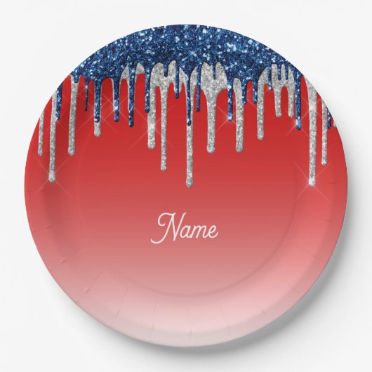 Americana Glitter Drip Pappteller (Vorderseite)