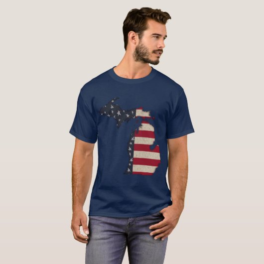 Americana Grunge Michigan | Vorder- und Rückseite T-Shirt (Vorne ganz)