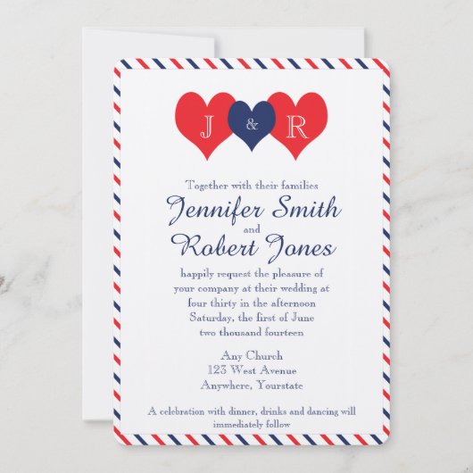 Americana Hearts Einladung zur Hochzeit (Vorderseite)