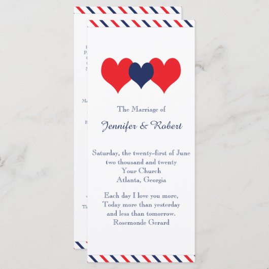 Americana Hearts Wedding Program Programm (Vorne/Hinten)