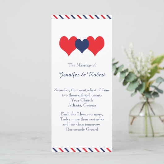 Americana Hearts Wedding Program Programm (Stehend Vorderseite)