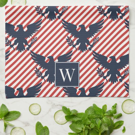 Americana Heritage Eagle Stripe Monogram Geschirrtuch (Gefaltet)