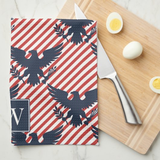 Americana Heritage Eagle Stripe Monogram Geschirrtuch (Viertel Falte)