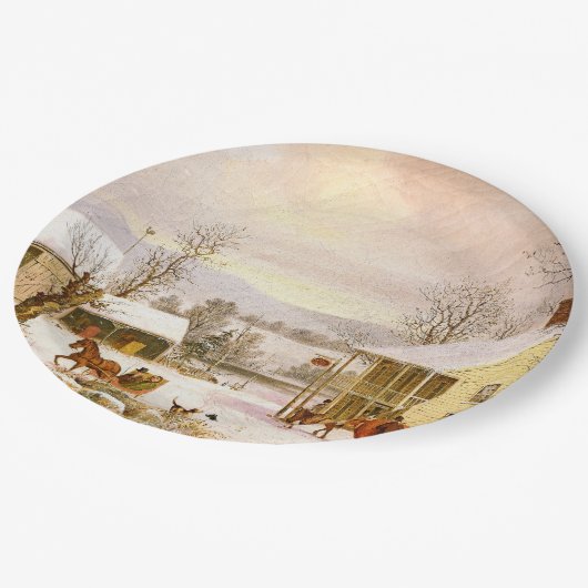 Americana Horse Sleigh Ride Snow Paper Plate Pappteller (Schrägansicht)