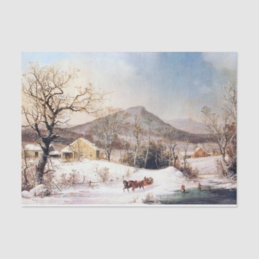 Americana Horse Sleigh Snowy Winter Tissue Paper Seidenpapier (Vorderseite)